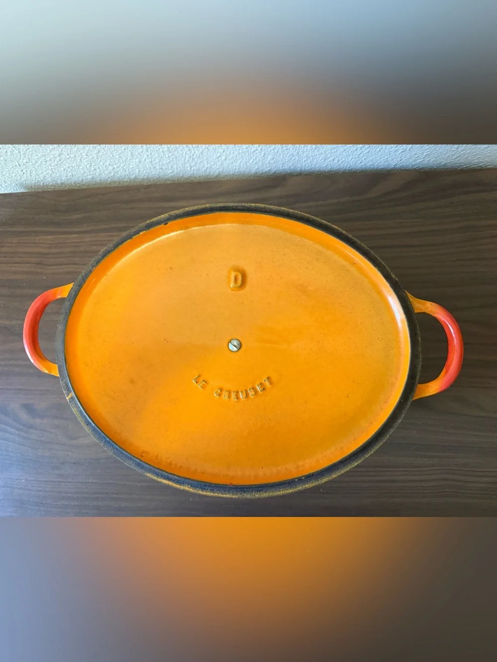Le Creuset Orange to Red Gradient Enameled Cast Iron Casserole flame vintage